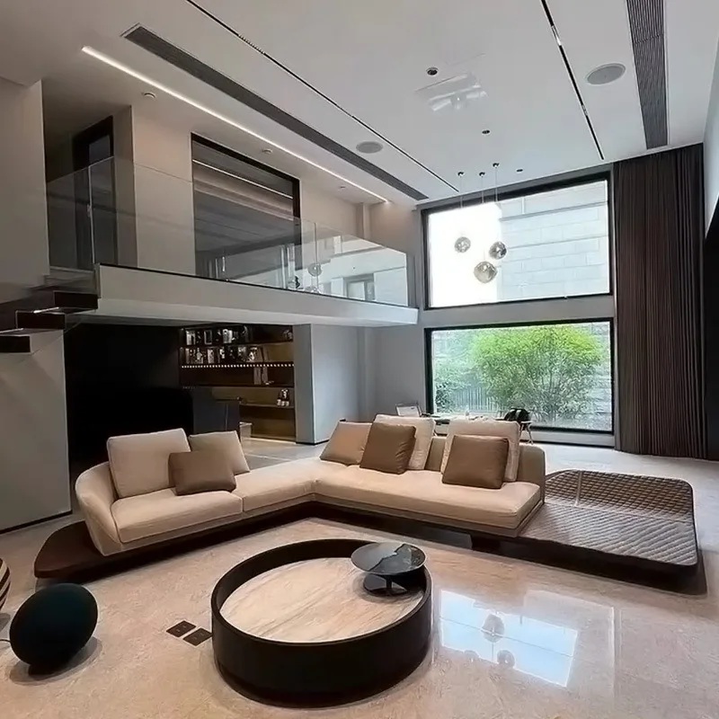 Leather living room Reflex villa large flat floor special-shaped curved sofa