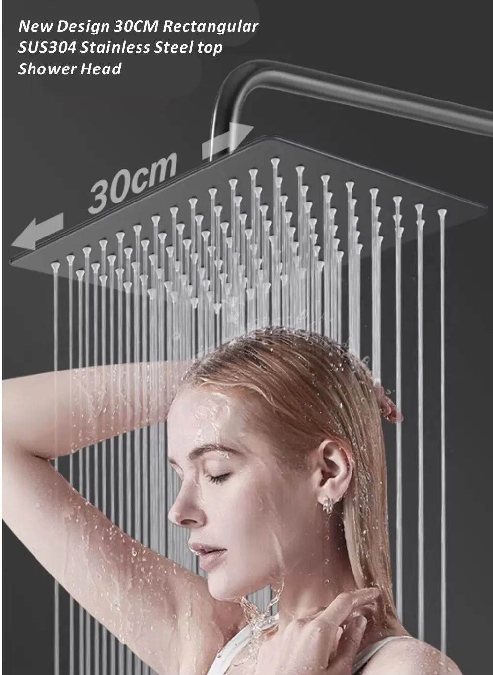 New 30CM Rectangular SUS304 Stainless Steel Top Shower Pressure Boosting Design Ultra Thin Waterfall Spa Bathroom Shower Head