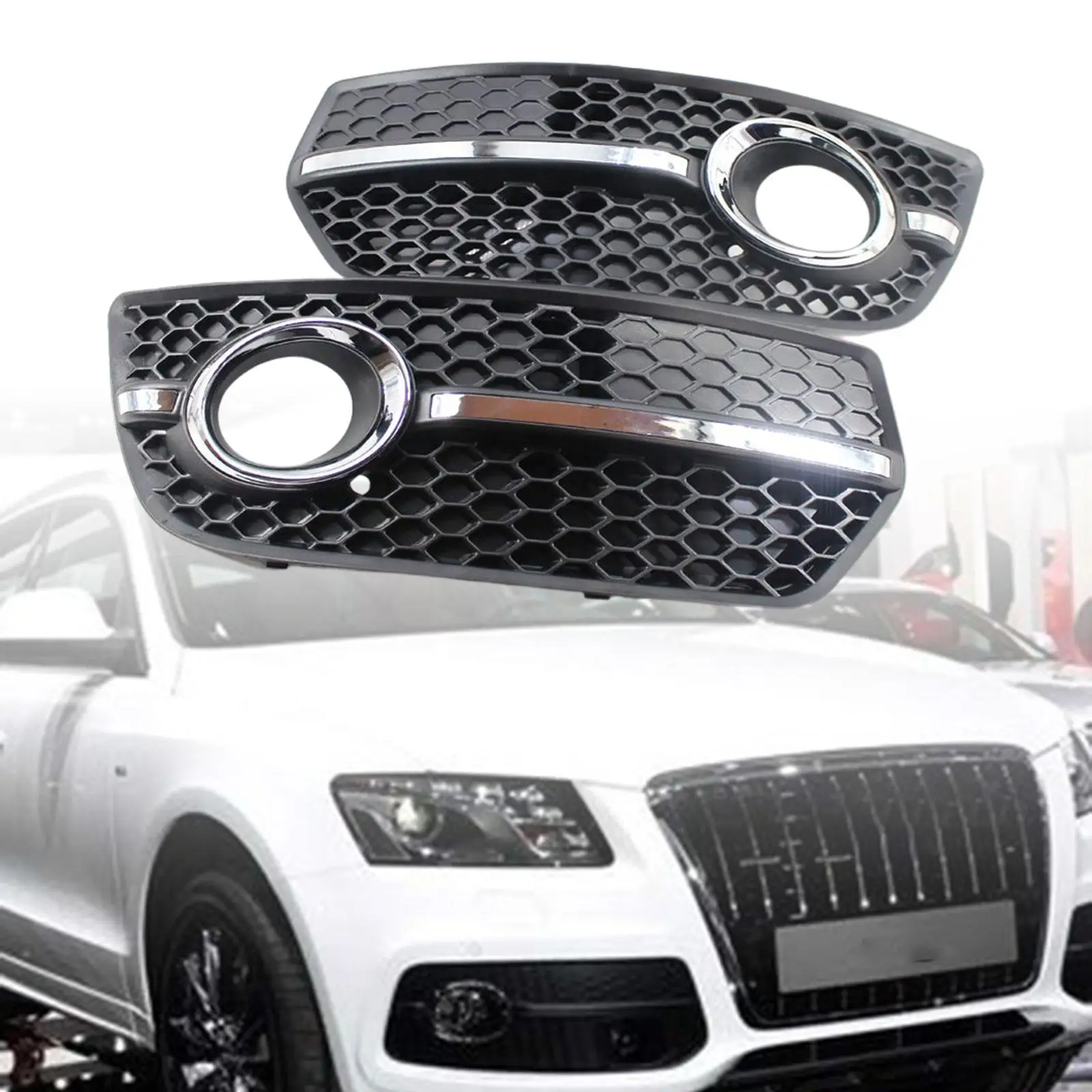 

2Pcs Front Lower Bumper Fog Light Grille Cover for Q5 2009 2010 2011 2012