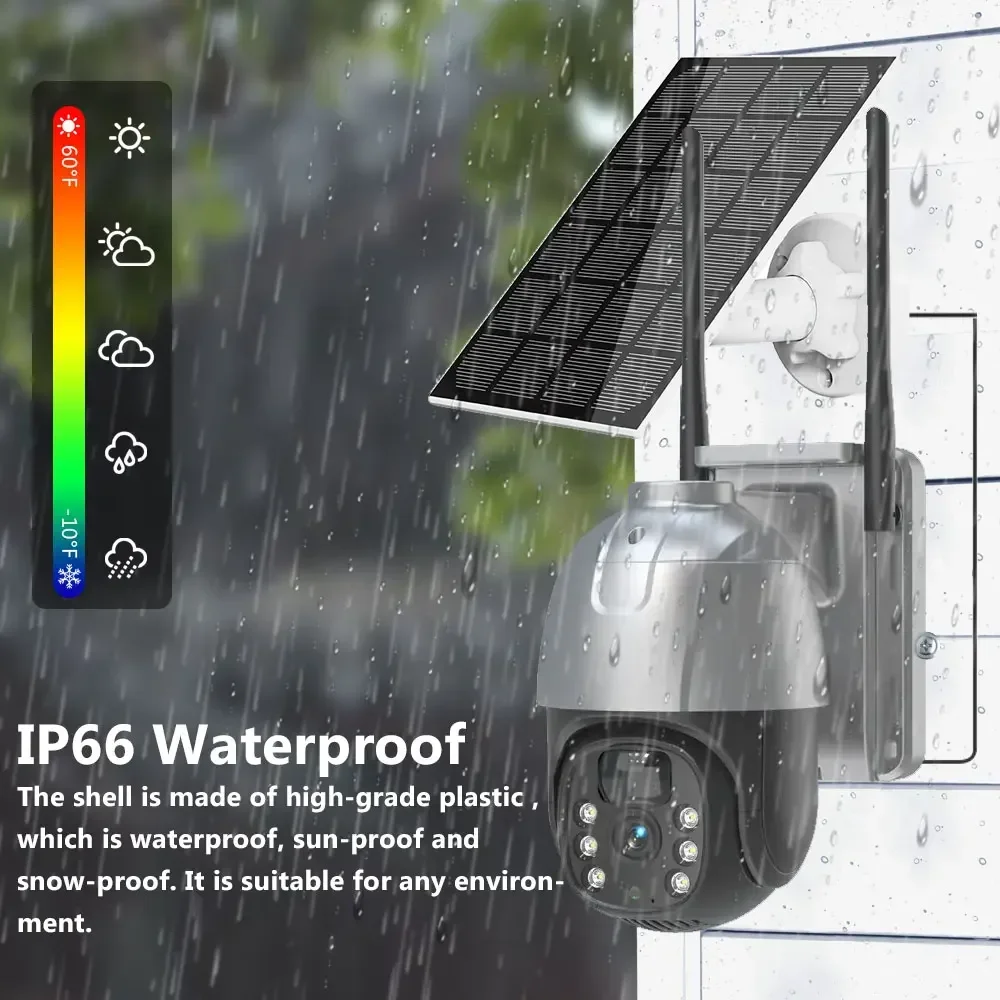 Caméra solaire étanche IP66, carte SIM 4G, batterie intégrée, détection humaine PIR, surveillance CCTV de sécurité extérieure, Wi-Fi, 5MP