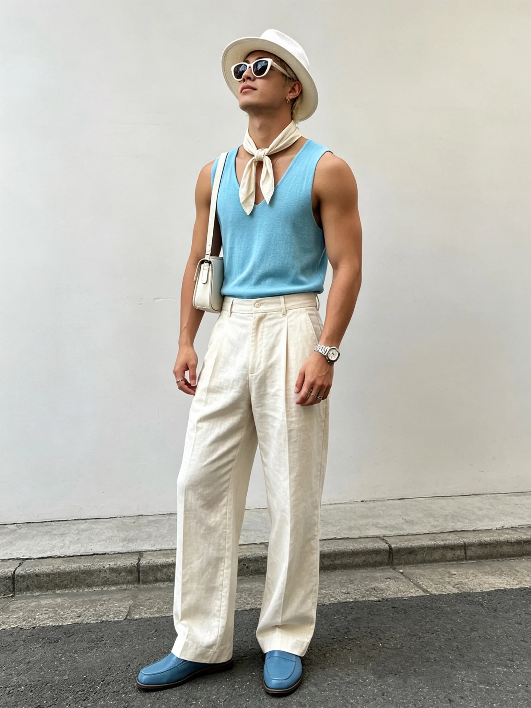 

Buddybody Men's Casual Sexy Deep V-neck Short Knitted Vest Elastic No-sleeve Breathable Comfortable Ultra-thin Fashionable