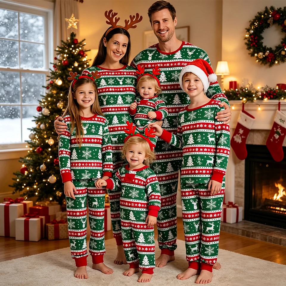 Classic Family Matching Christmas Pajamas Holiday Festive Christmas Tree Print Sleepwear Xmas Women Men Kids Toddler Baby Pjs