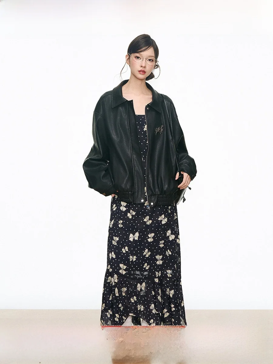 

Кожаная куртка Bla Leather Jaet для женщин с ремешком Dr WESTAYONE, свободного кроя, с длинными рукавами, на молнии, для повседневной носки