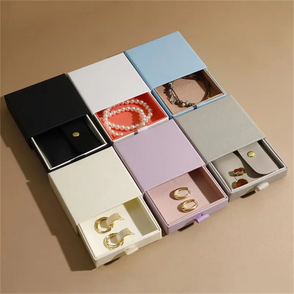 Custom Logo Small Paper Drawer Boxes Luxury Jewelry Bracelet Bangle Earring Necklace Packaging Box With microfiber insert