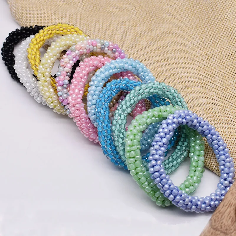 New Hair Accessory Glass Beads Bracelet And Hair Tie Elastic Hair Rope Simple Scrunchies Ponytail Headdress For Women Bracelet