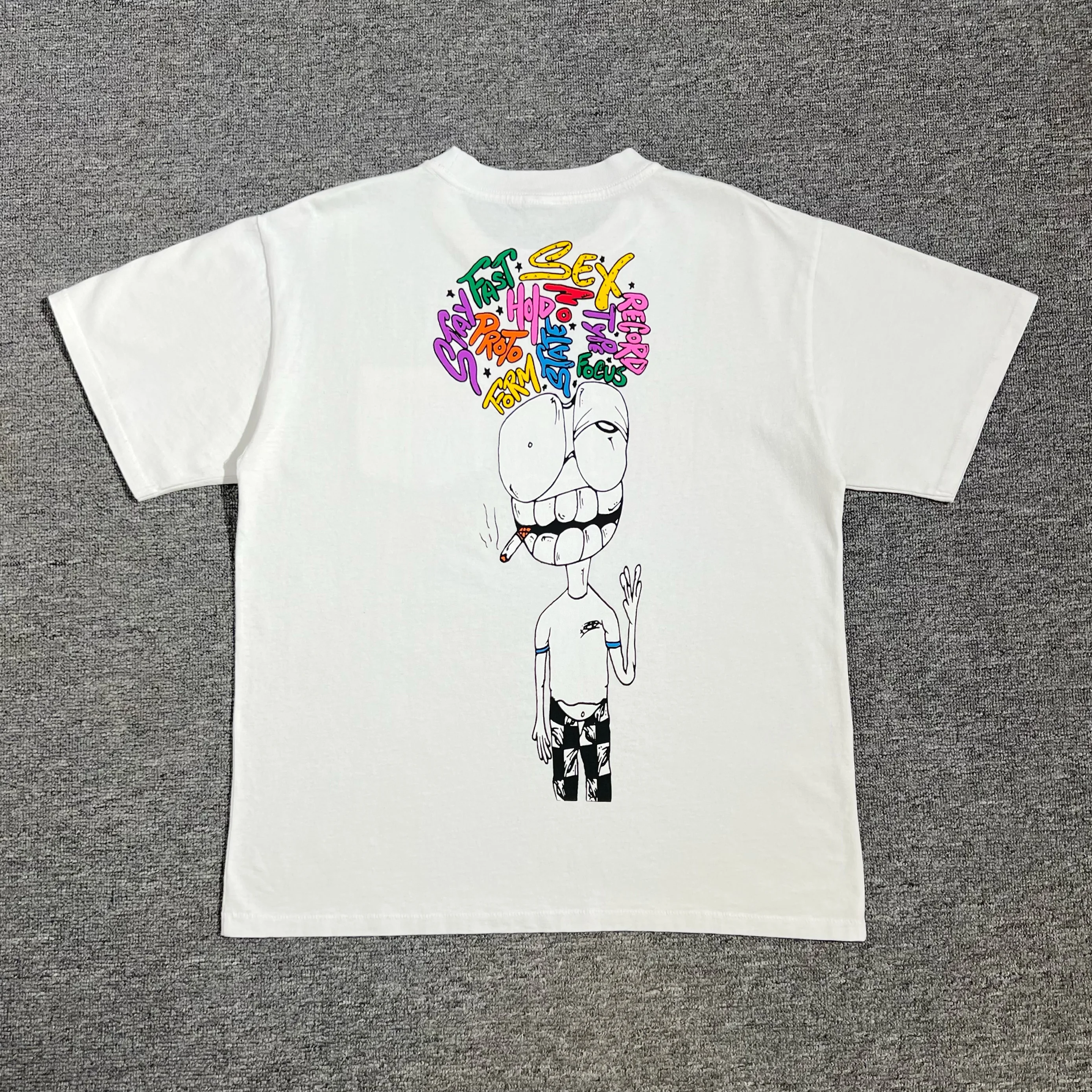 Unisex Short Sleeve T-Shirt Pocket Design White Promo Tee Shirt Youth Fashion Summer Casual Creative Fun Cartoon Print