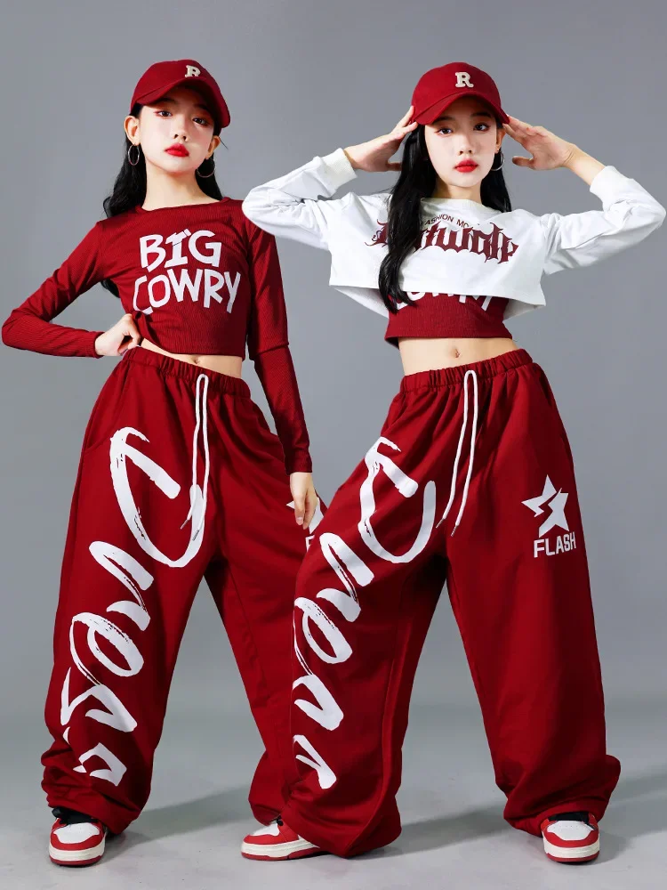 Neues Jazz-Tanzkostüm-Set für Mädchen, trendiges Street-Dance-Outfit für Kinder, langärmeliges Oberteil und Hose, Trainingsuniform, Bühnenbekleidung. – Detail 1