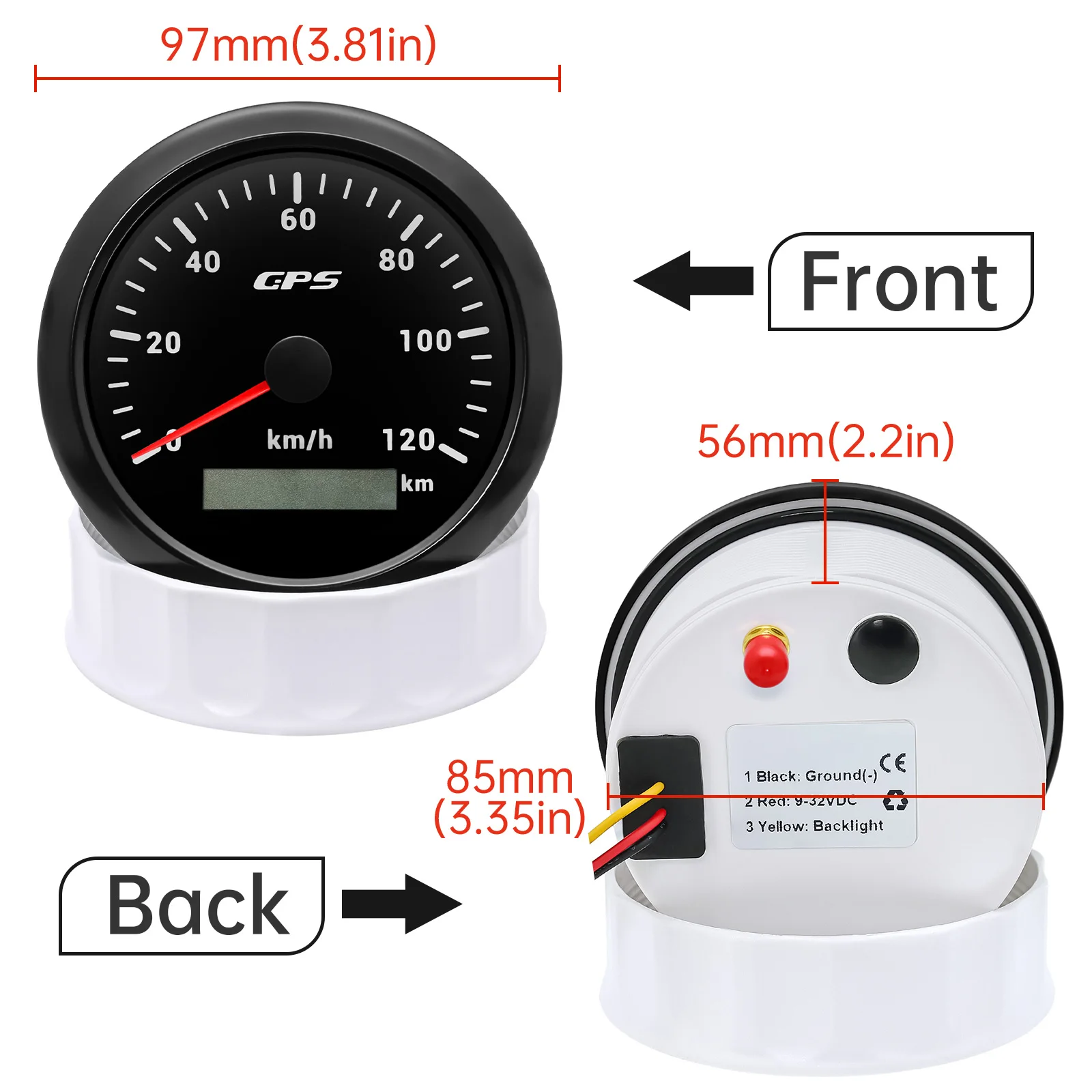 85mm Car Truck Speed Gauge 0-120km/h Speedometer with GPS Antenna Waterproof Car Speed Gauge 7 Color Backlight Car Accessories