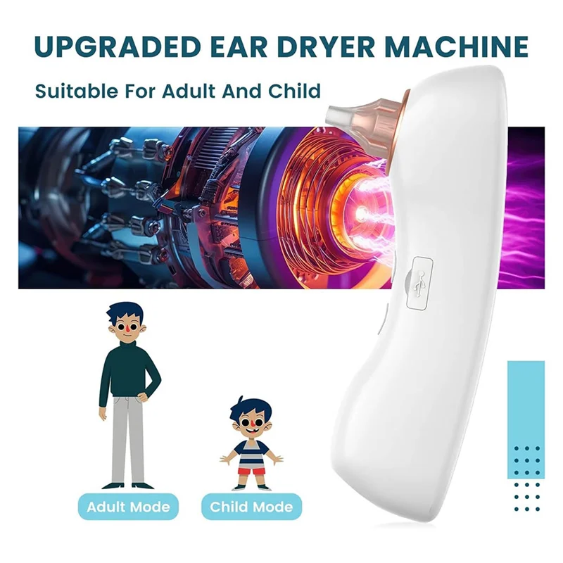 A76G-Rechargeable Electronic Ear Dryer, For Adult And Kids, Ear Water Remover, Warm Air Ear Care Device With 3 Replacement Tips