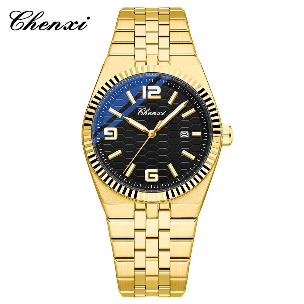 

CHENXI золотой круглый циферблат из нержавеющей стали кварцевые мужские часы простые светящиеся деловые водонепроницаемые мужские часы с календарем
