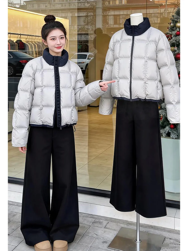 

Color Blo Stand Collar ort Puffer Jaet Women's Sli Not Puffy Slimming Bread Sle Coat Korean Version Loose Fit