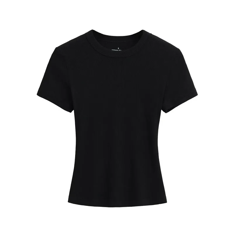 Rundhals Hochelastische Sommer-Cropped-Tops Damen Kurzarm-Oberteile Sexy Pullover Unterziehblusen Schlanke T-Shirts – Detail 10
