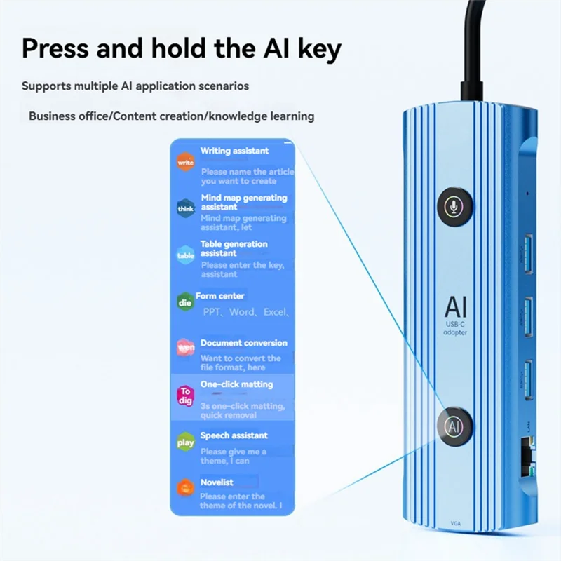 

Superior-Ai USB-C Adapter Smart Type-C Docking Station,13-In-1 Hub AI Voice Docking Station VGA USB RJ45 SD/TF 3.5Mm PD3.0