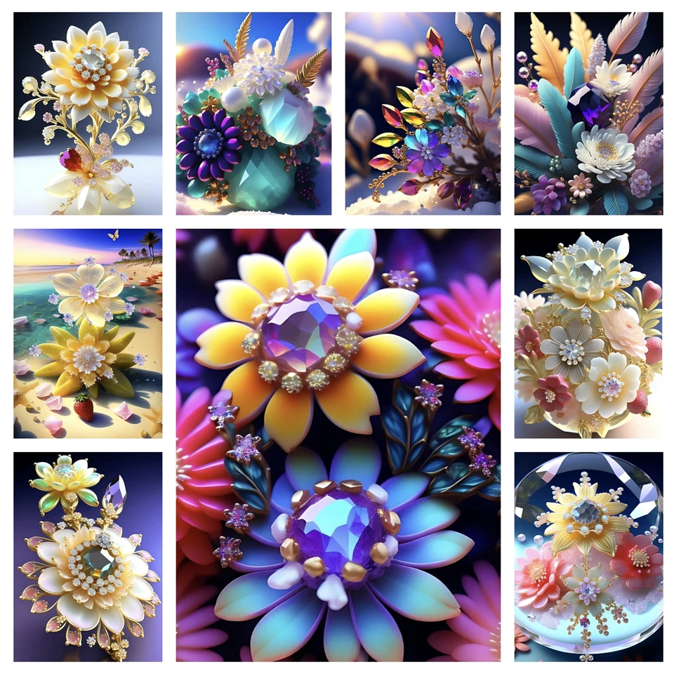 

5D DIY Diamond Painting Set Colorful Gemstone Flower 3D Diamond Embroidery Flower Cross Embroidery Mosaic Art Home Decoration