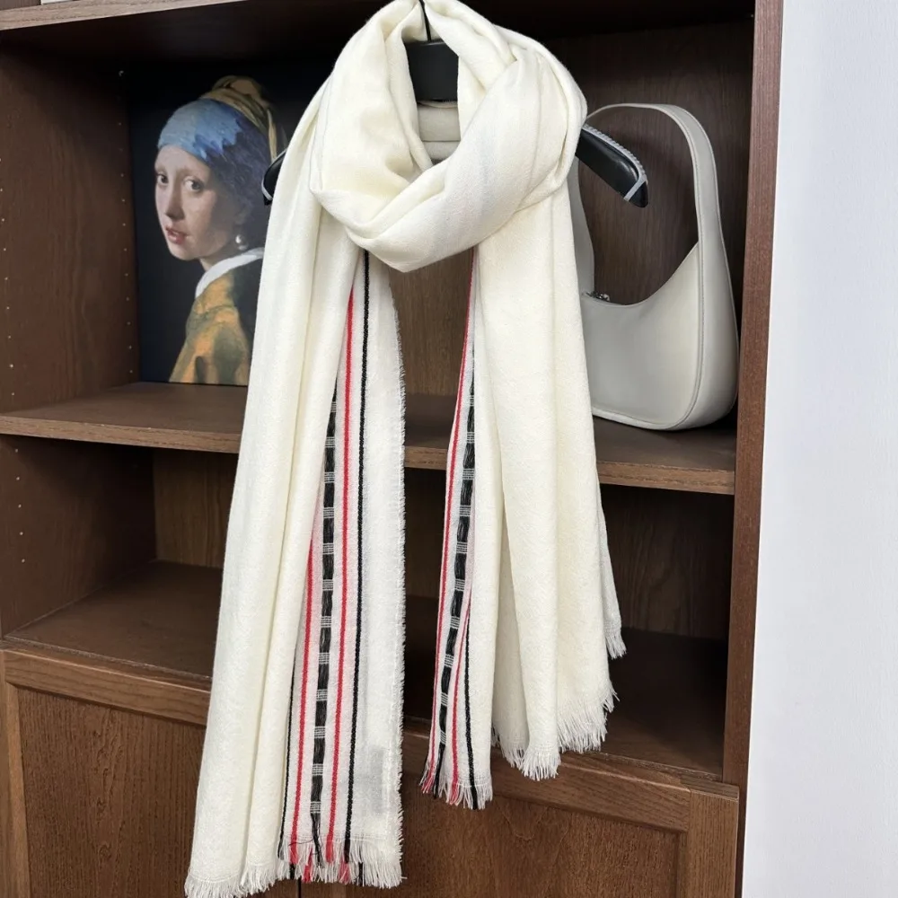 شال وشاح جاكار مخطط من الصوف الخالص بنسبة 100% بتصميم بسيط
