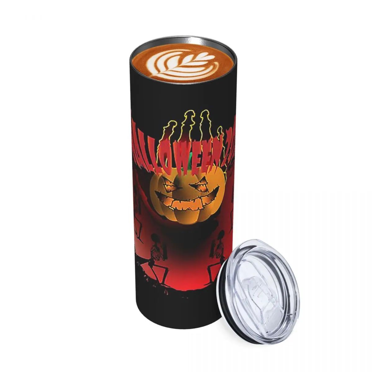 Halloween Altar Spooky Orange Pumpkin Human Skeleton Stainless Steel Tumbler Vacuum Mug Thermal Cold Bottle Straws With Lid 20oz