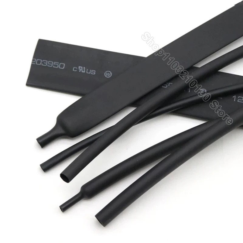 1M Diameter 1.5/3/4.5/6/7/9/12-50mm No Glue Heat Shrink Tube Tubing 3:1 Waterproof Wire Wrap Insulated Lined Cable Sleeve Black