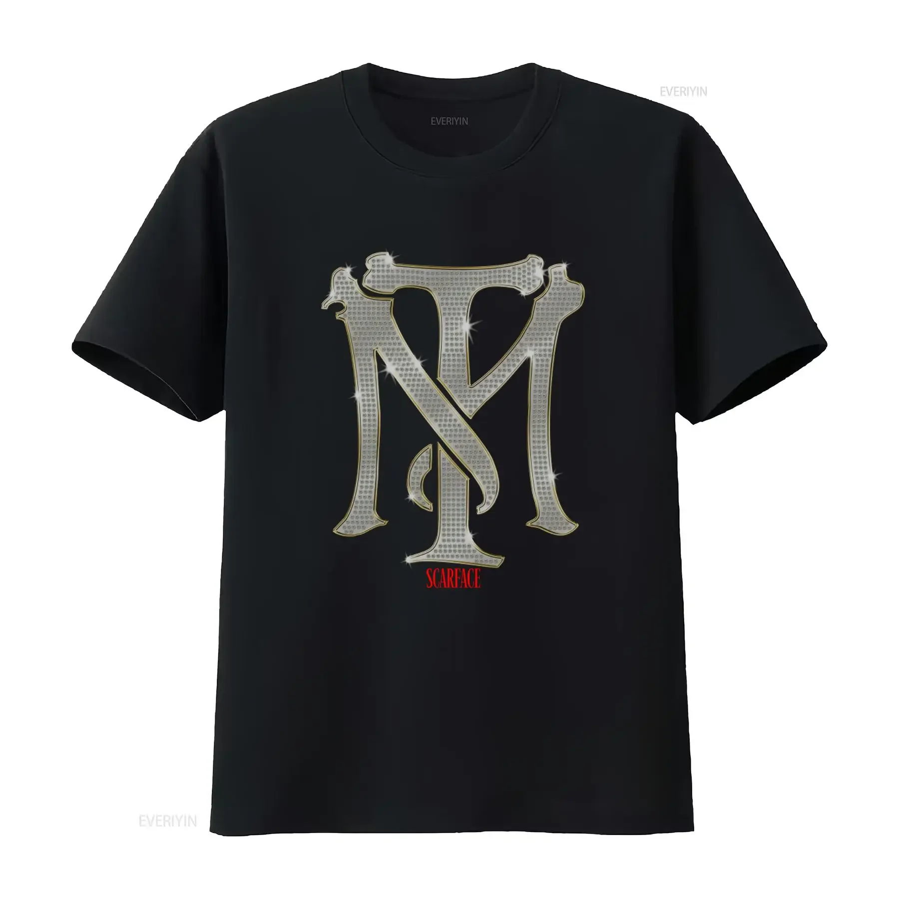 Scarface Tm Bling Gangster Movie Tony Montana Rhinestone Letter Print T Shirt vintage Washed Soft Slightly