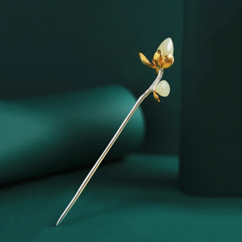 جديد الطبيعية Hetian اليشم لوتس دبوس الشعر تيارا السيدات الشعر مجوهرات الرجعية أنيقة النمط الصيني hanfu اكسسوارات هدية الزفاف #3