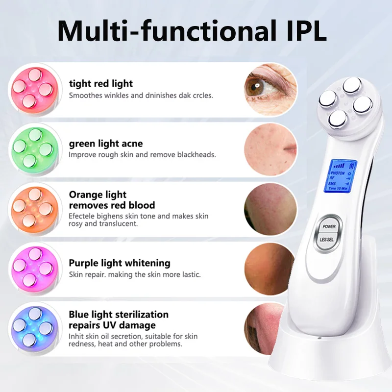 Five in One LED Photon Facial Thermal Therapy Skincare Facial Anti Aging Neck Lifting Wrinkle Removal and Beauty Device