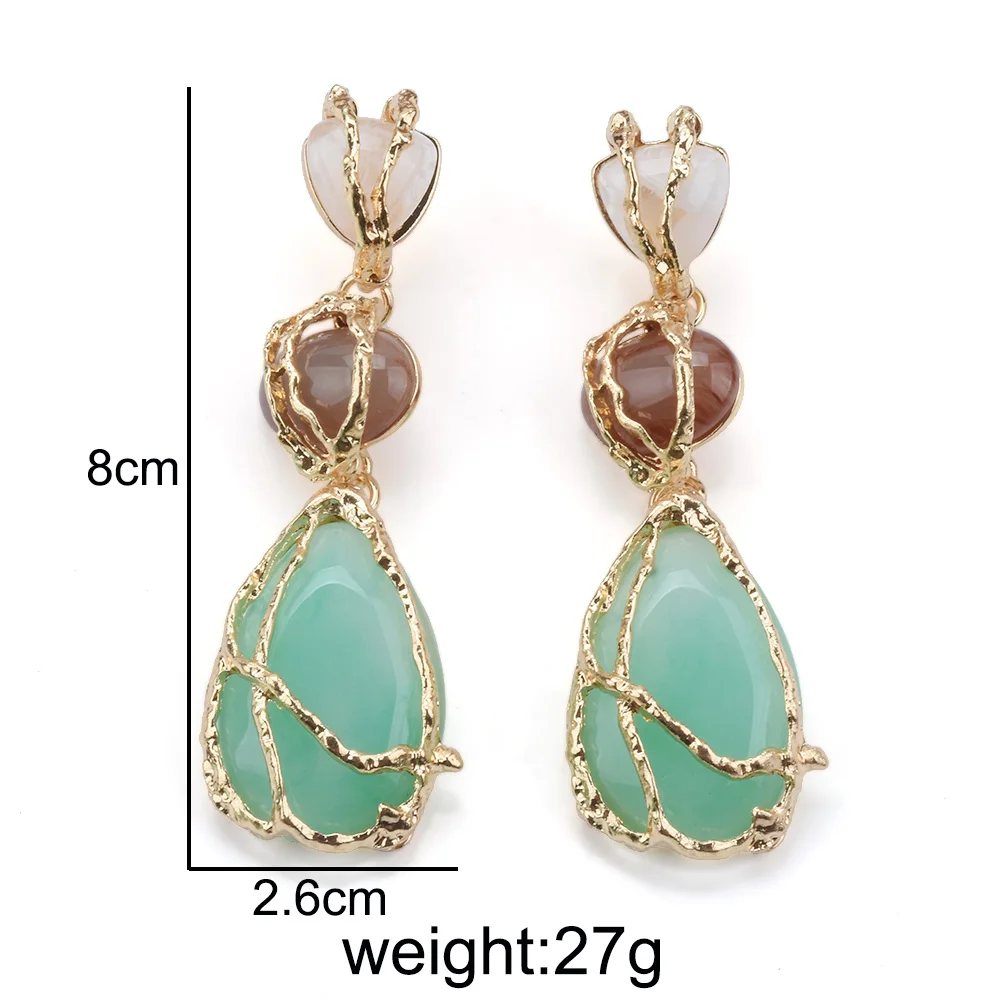 2026 New Trend Boho Green Resin Stone Dangle Earrings Women Indian Ethnic Vintage Statement Water Drop Long Earring Lady Jewelry