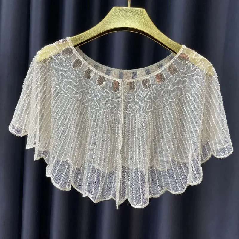 Vintage Beaded Sequin Evening Party Dress Short Top Retro Dinner Shawl Sparkling Beaded Windbreaker Crop Woman Top