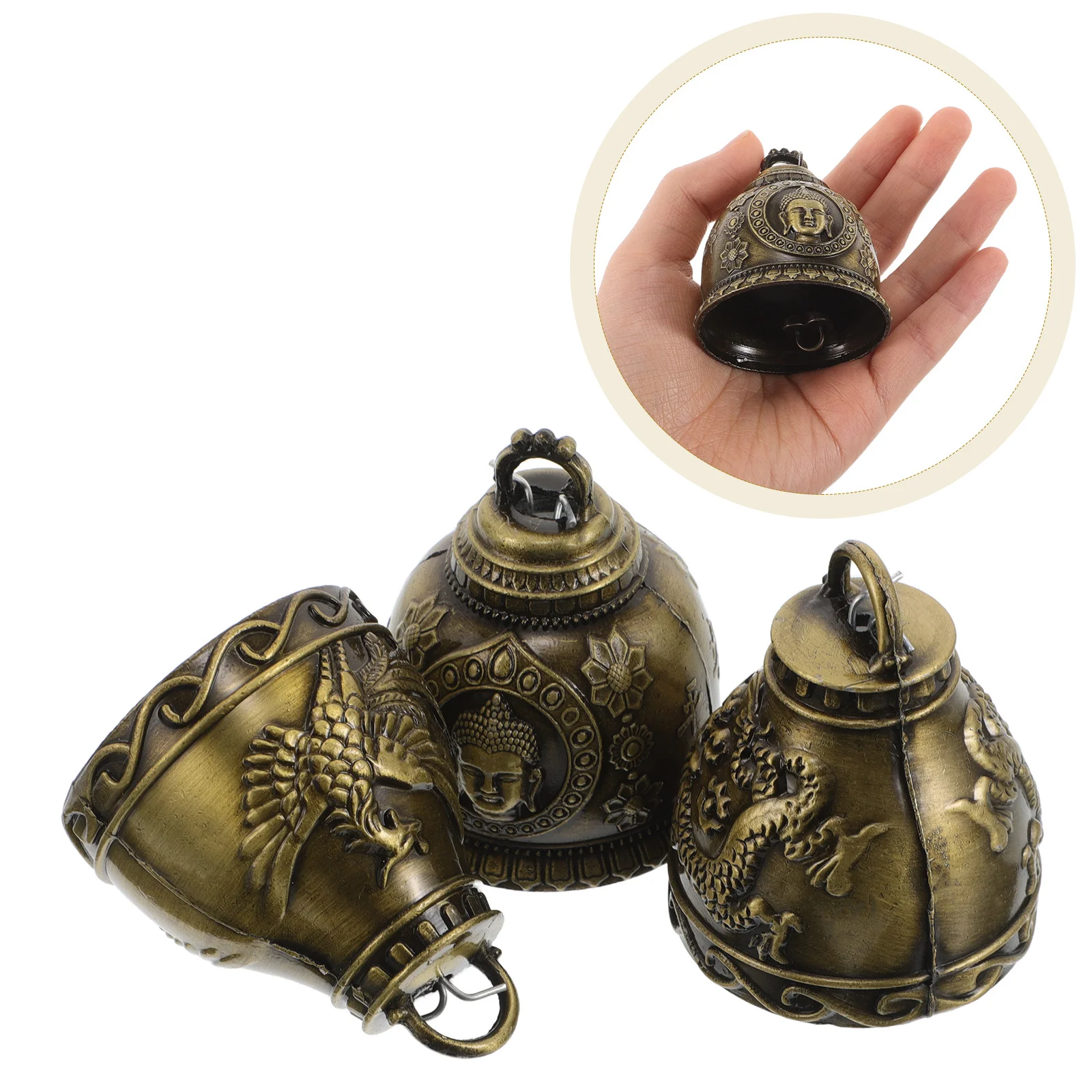 

3Pcs Feng Shui Vintage Dragon Phoenix Bells Decorative Wind Chimes for Garden Home Outdoor Hanging Ornaments