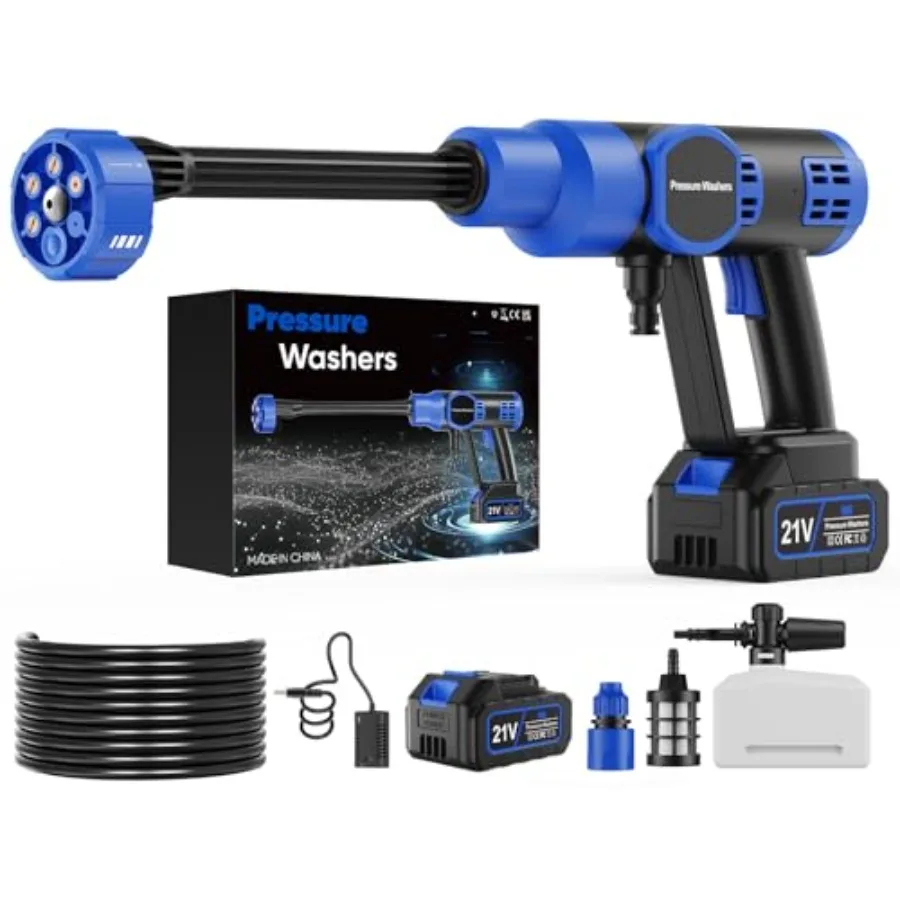 

Беспроводная мойка высокого давления 5000 фунтов на кв. дюйм с аккумулятором 21В 4000 мАч, насадкой 6-в-1, отсоединяемым шлангом 20 футов, ручная и портативная