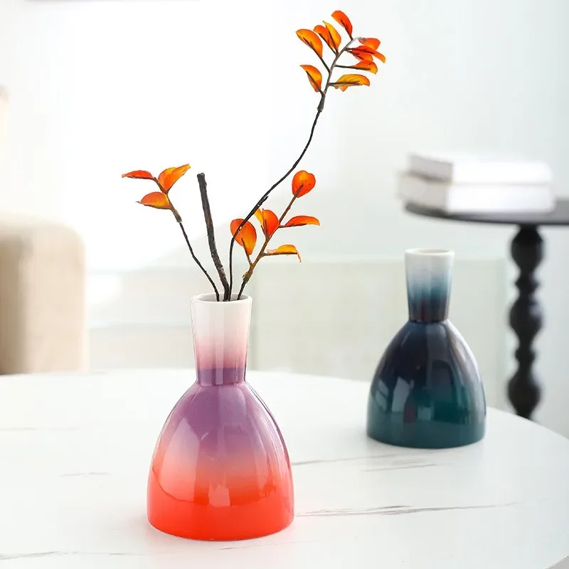 

Japanese Gradual Change Color Ceramic Vase Light Luxury Living Room Small Ornament Dried Flower Decoration Flower Pot