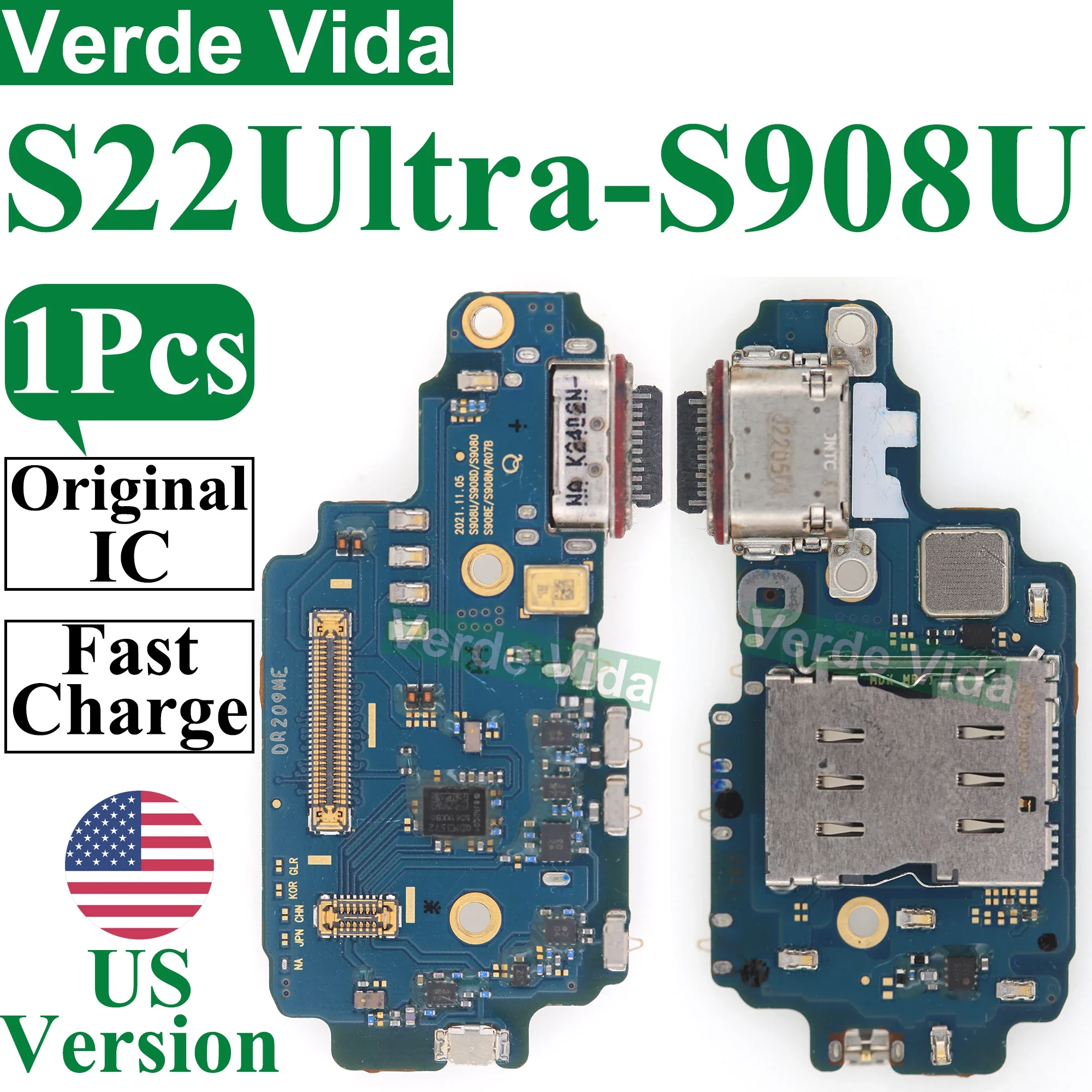 USB Charging Port Board US Version Dock Connector Flex Cable for Samsung S928U S918U S908U S906U S23 S24 Ultra S22 Plus S21 FE