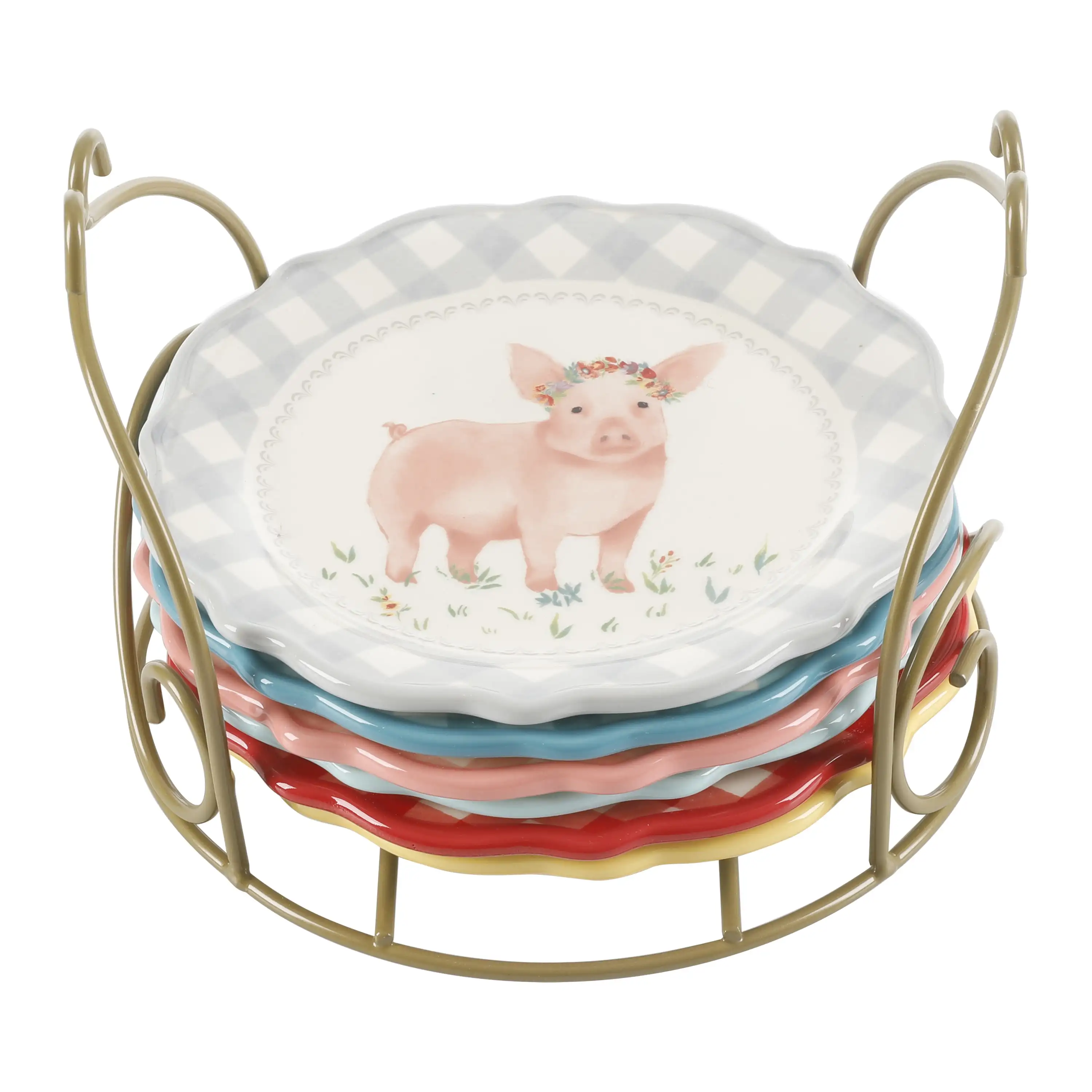 Novelty 7-Inch Plates with Rack, 7-Piece Set