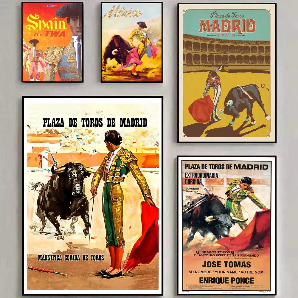 Póster en lienzo HD con caligrafía y pintura de toros españoles, decoración estética para sala de estar, dormitorio, bar