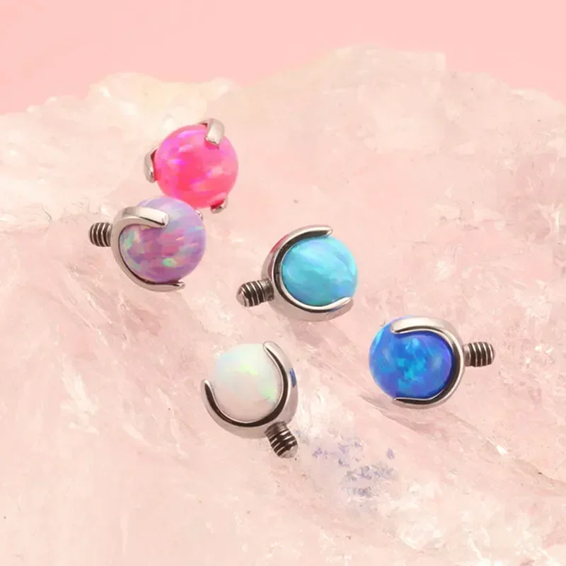 ASTM F136 Titanium 3 Prong Set Opal Ball Tops Internal Threaded Dermal Anchor Base Nipple Tongue Labret Piercing Jewelry Ends
