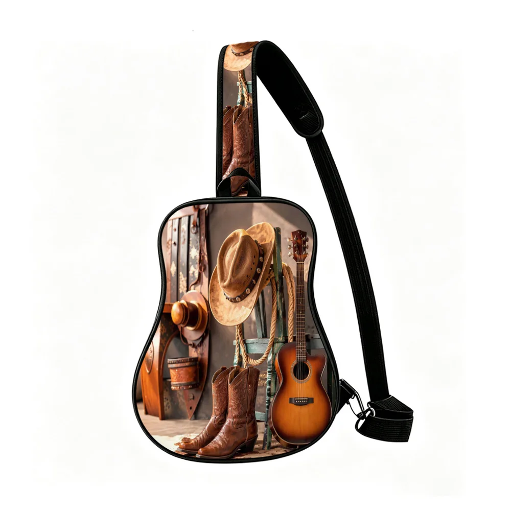 Western rustic style Men's Guitar Chest Bag, Sports Sling Pack with Inner Pocket, Breathable Running, Gift for Music‑Loving