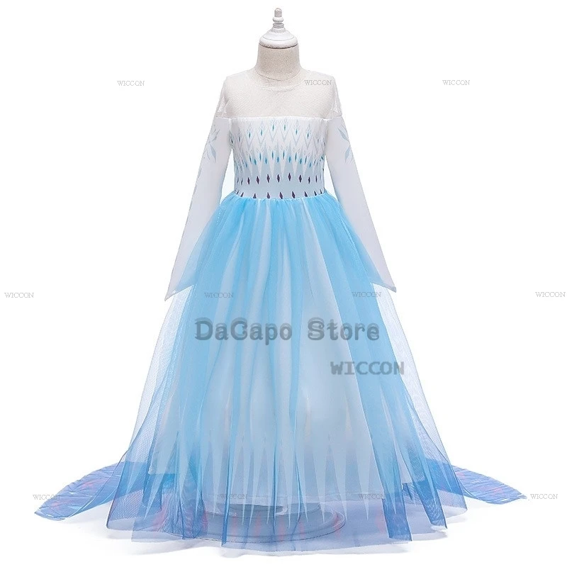 Kids Girls Princess Dress Girl Cosplay Ice Cute Queen Costume Elsa Tiara Birthday Party Halloween Carnival Outfit Blue Costume