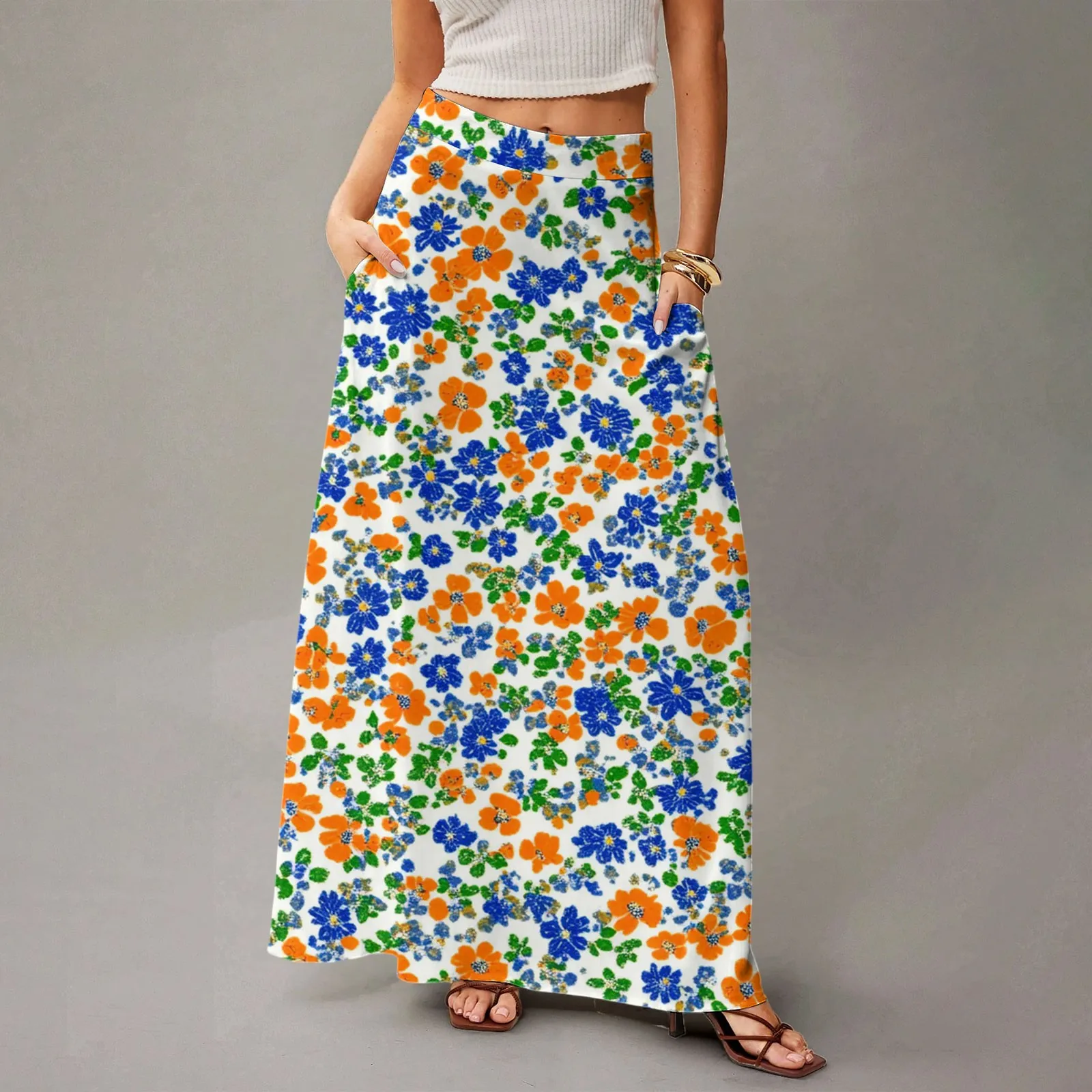 

Solid Color Clothing Ladies New Women'S Flowing Maxi Dress Regular Casual Long Skirt Summer Floral Print Bohemian Skirt Jupe