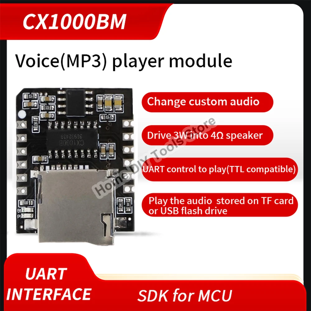 CX1000BM Serial Port MP3 WAV Voice Chip Module Voice Broadcast Custom Audio Module Supports TF Card D-class Amplifier Board