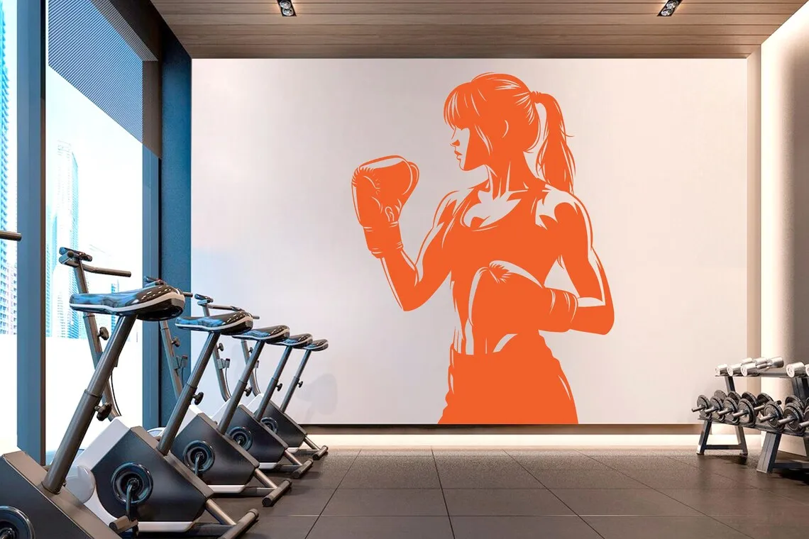 Boxing Girl Gym Wall Decal Girl Power fitness Quote Decor Workout Art Vinyl Gym Wall Stickers Bedroom