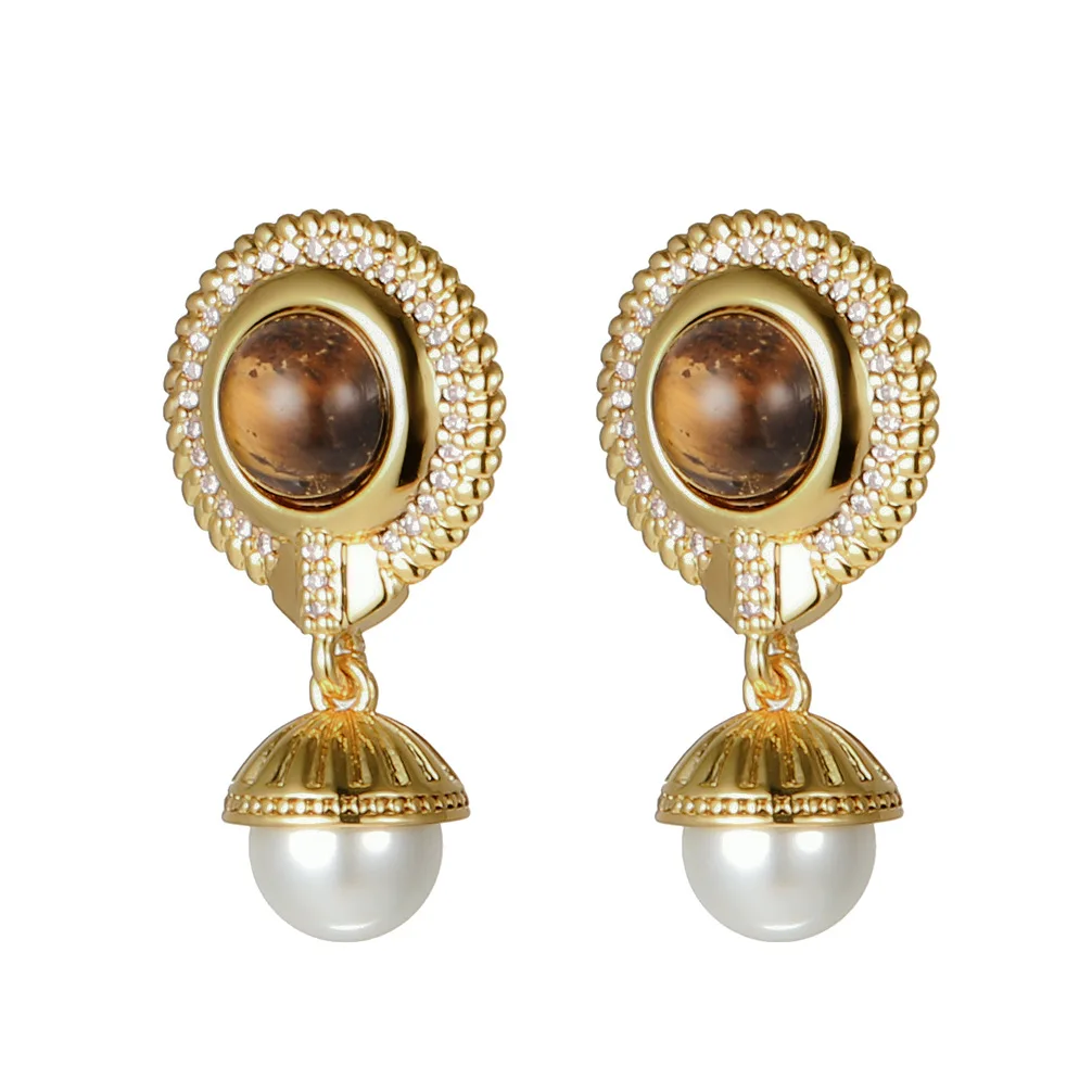 

Withered Tiger Eye Stone Earnail Women's Pearl Pendant With Versatile Style, Small And Popular Jewelry Earrings Women's