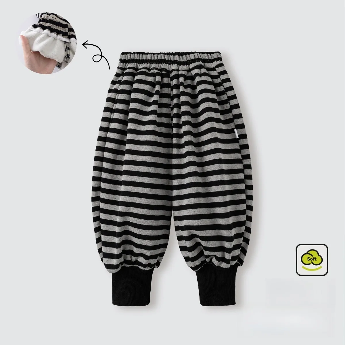 Baby Toddler Striped Lanttern Pants Elastic Waist Harem Trousers Soft Warm Fleece Lined Casual Bottoms Unisex Fall Winter 8M-5T