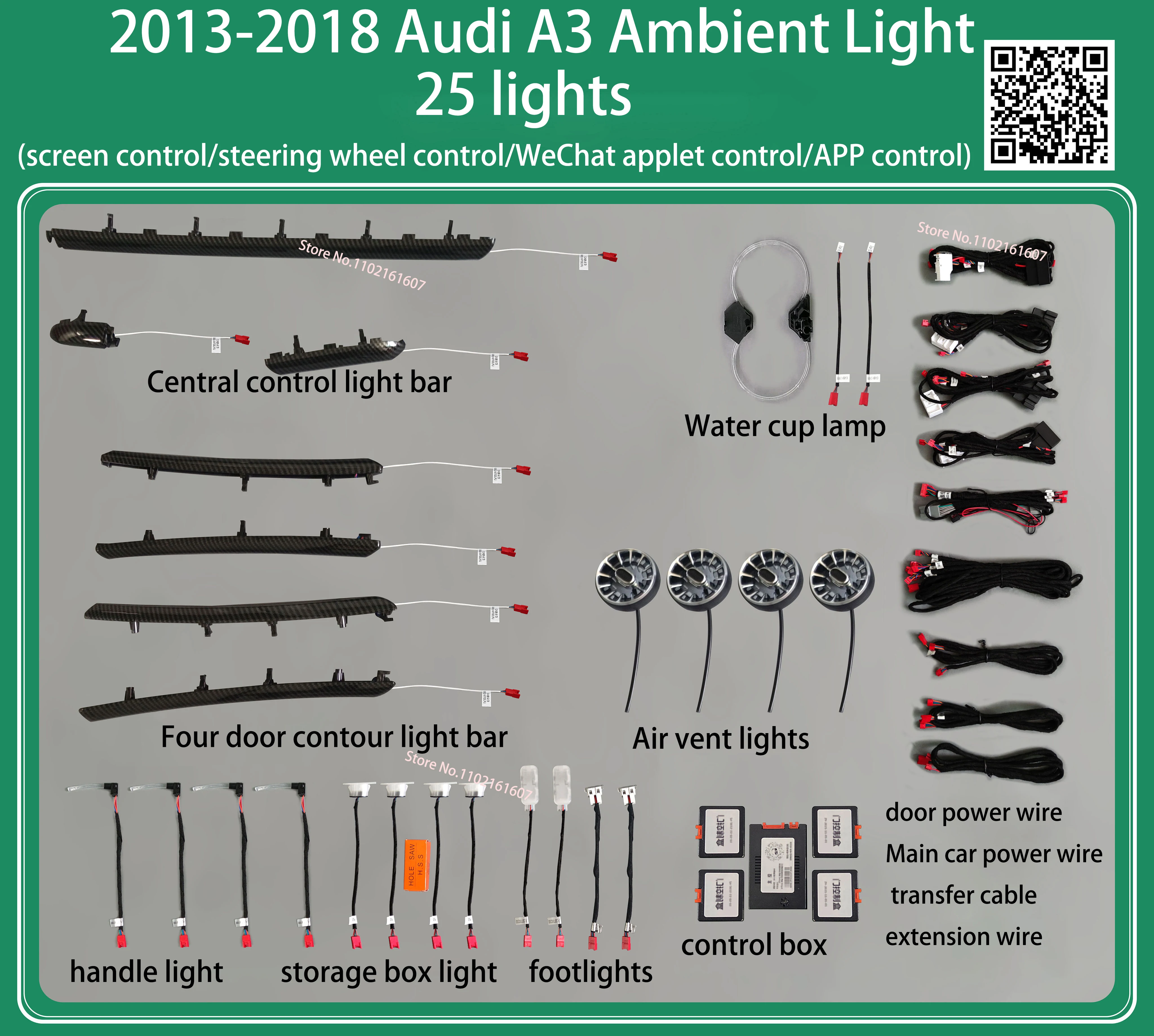 Ambienteverlichting voor Audi A3 8V 8Y S3 RS3 2013-2021 LHD RHD dashboard ventilatieopening decoratieve LED sfeerverlichting RGB voetverlichting 30-kleuren