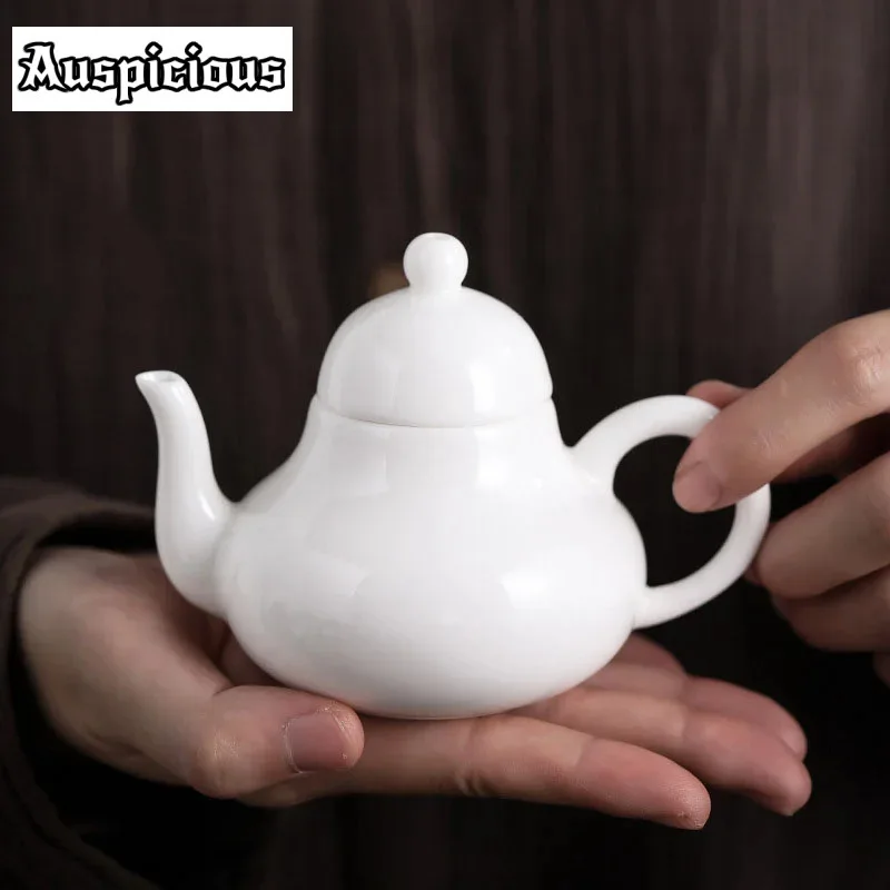 230ml Elegant White Jade Porcelain Teapot Dehua Mutton Fat Jade Ceramic Teakettle Handmade Japanese Style Master Pot Puer Teaset