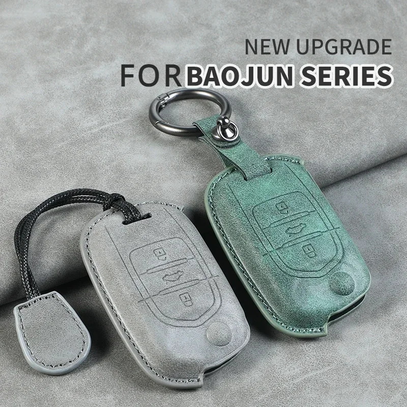 

3 Button Leather Car Key Case Cover Shell Fob For Wuling Baojun 510 530 310 560 610 630 730 330 360 310W For Baojun Keyring