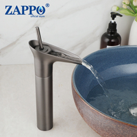 ZAPPO Luxury Grey Bathroom Basin Sink Faucet Hot Cold Water Mixer Wash Basin Faucets Bathroom Waterfall Tap Deck Mounted