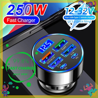 66-250W PD 6-in-1 Car Charger QC3.0 Fast Charging with Digital Display Universal Cigarette Lighter Adapter