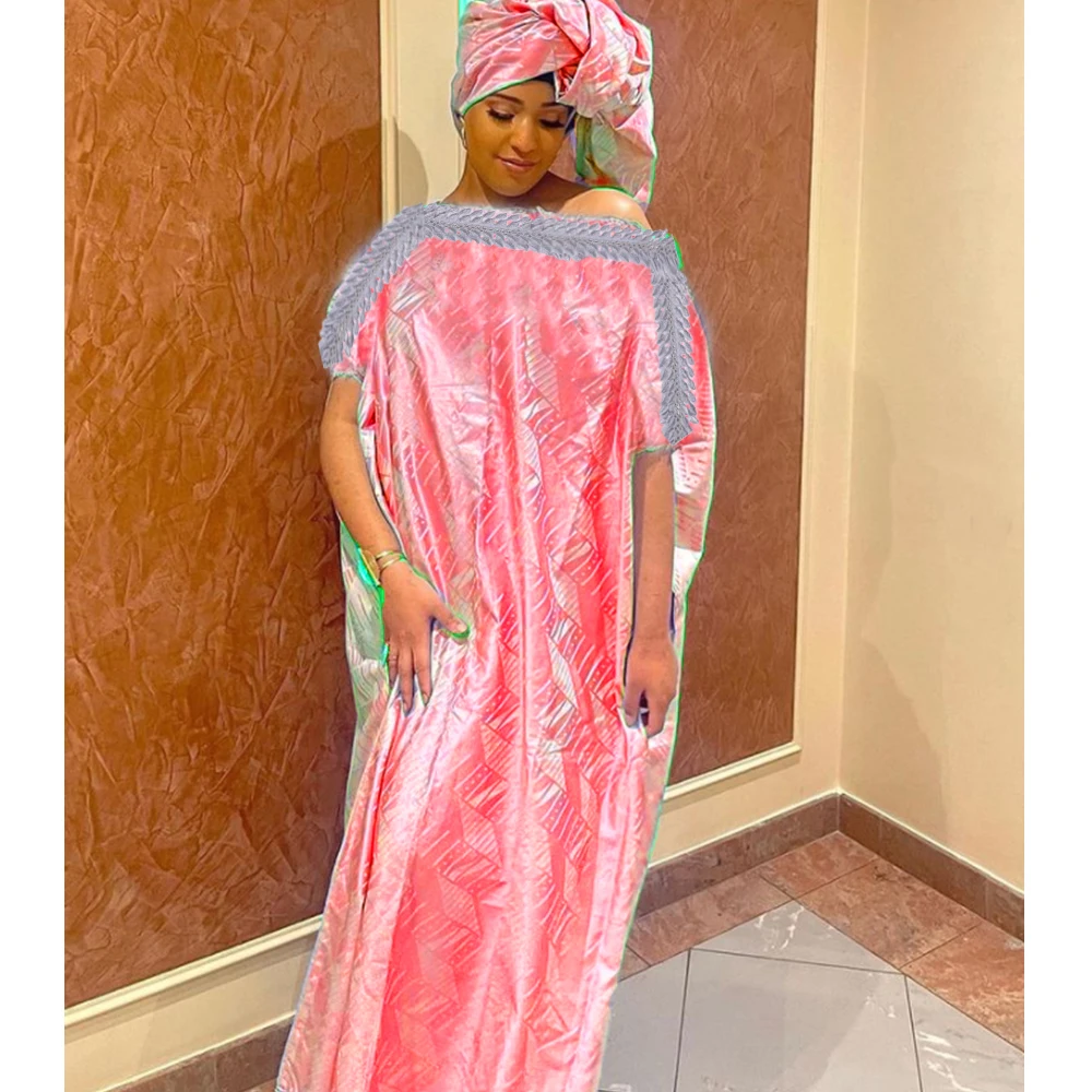 African Women Bazin Dress Mix Size Peach Embroidery Basin Riche Dashiki Robe For Nigerian Ankara Bride Wedding Dress Clothing