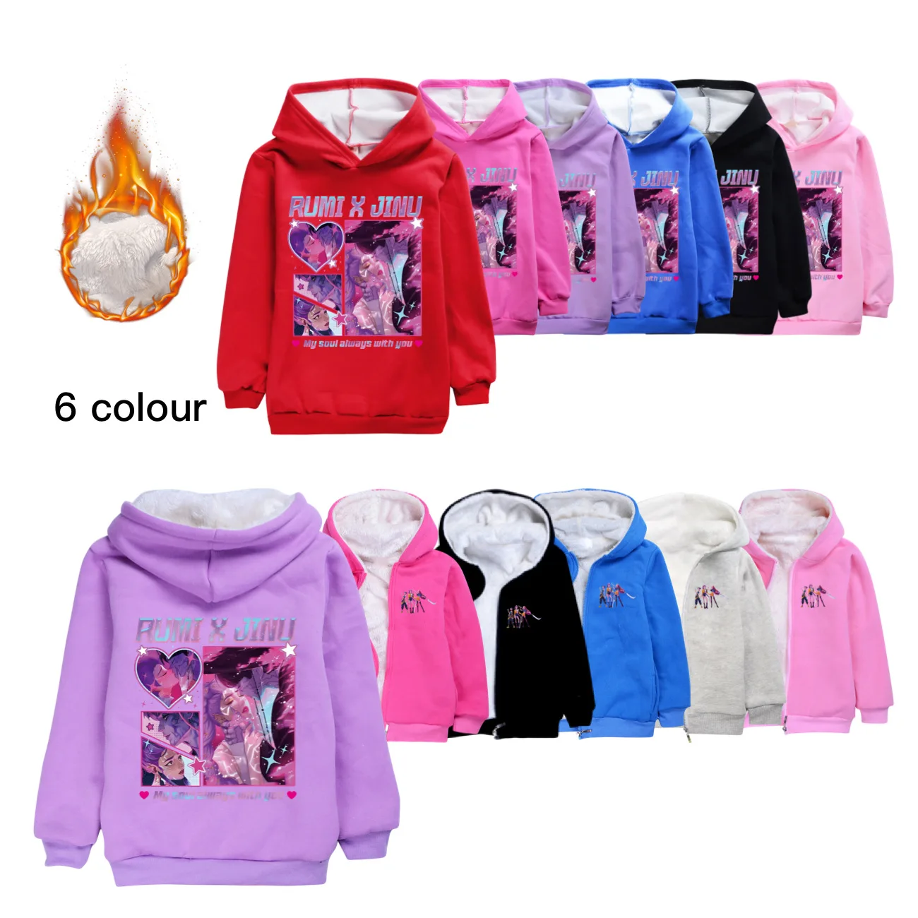 

Kpop Demon Hunters Rumi X JINU Clothes Kids Coats Winter Jacket Baby Girls Warm Fleece Plush Thick Parkas Child Zipper Outerwear
