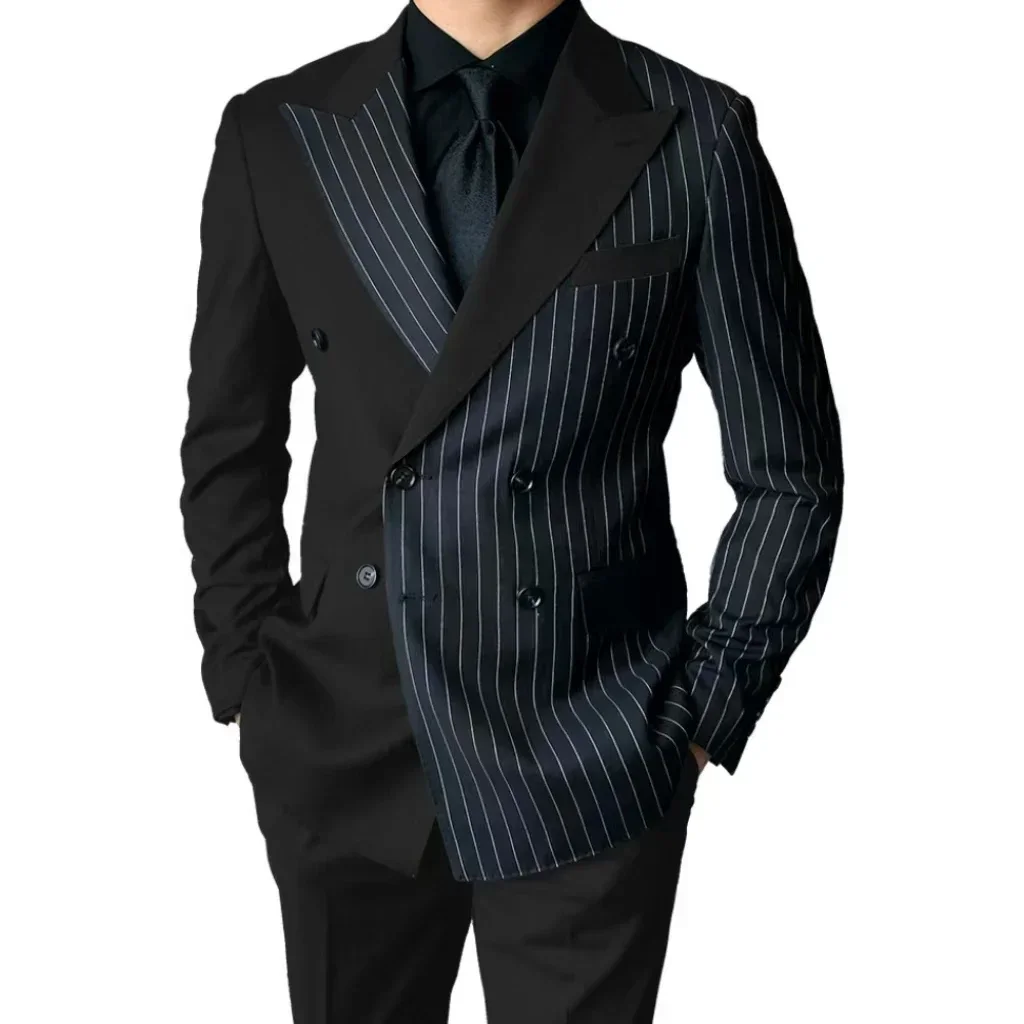 Striped Suit Men，Color-blocked Striped Two-piece Suit，Herringbone，2 Pieces Blazer and Pants Set，Summer Beach