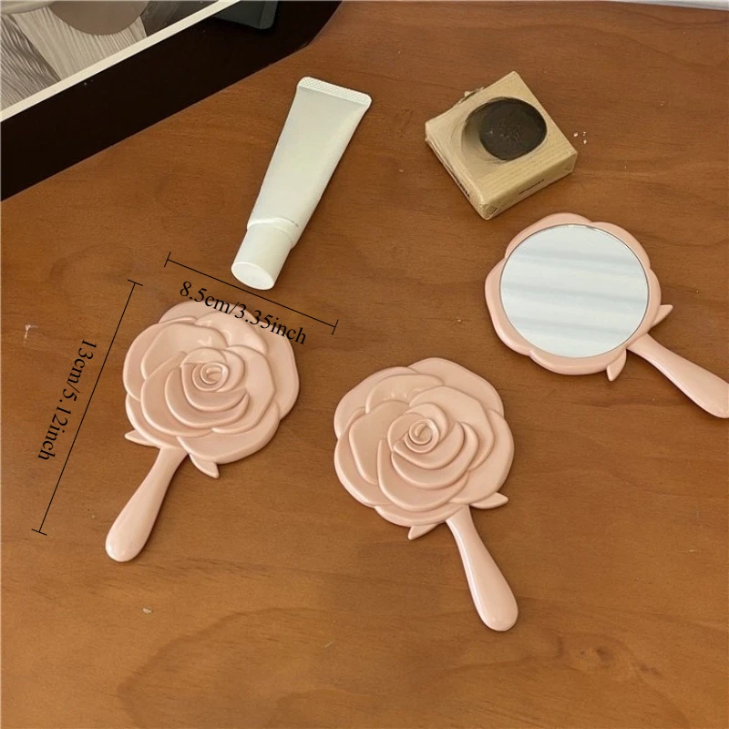 Teenage Girl Heart Rose Flower Small Makeup Mirror Portable Handheld Mini Makeup Mirror Carry Small Mirror