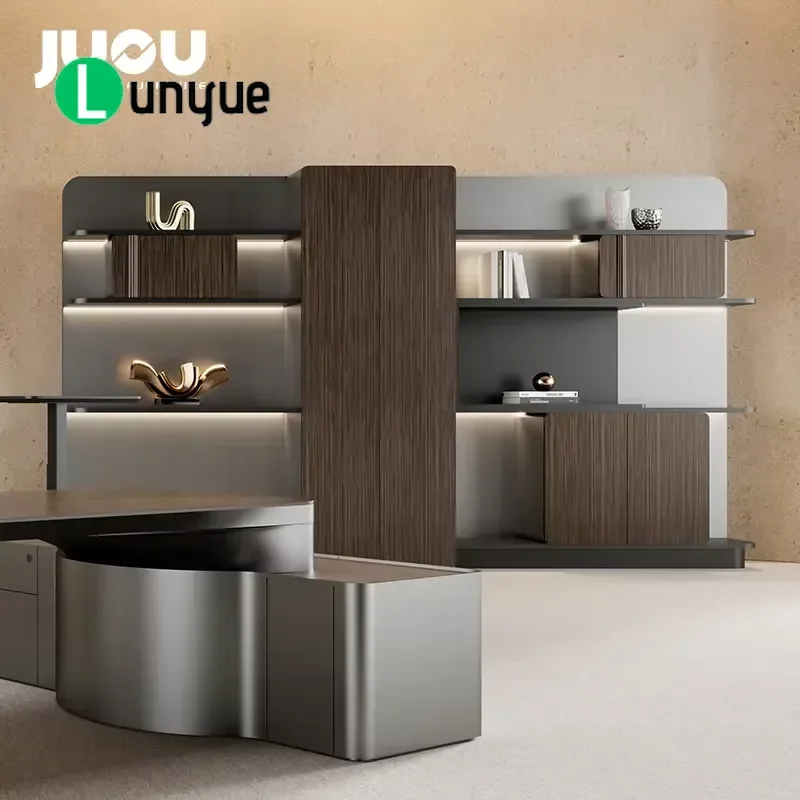 Modern Luxury CEO Bookcase Office Desk Shelf Background Cabinet Commercial File Storage Furniture for Executive Workspace